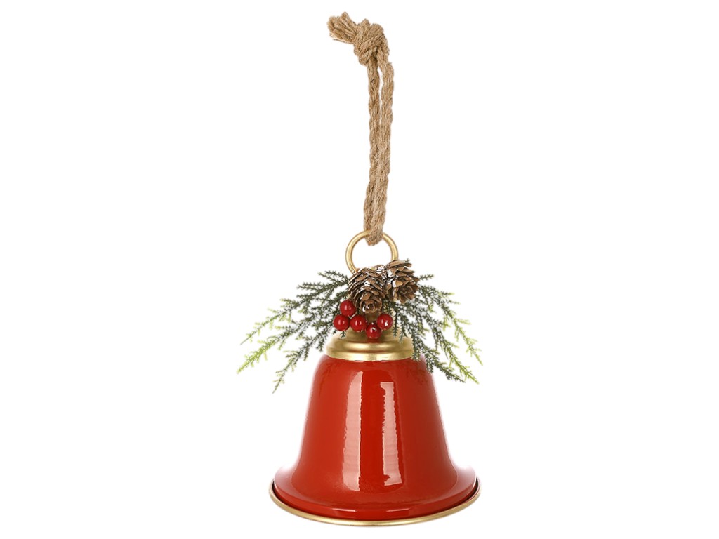 Подвеска металлическая Christmas bell с декором из хвои, 15×18см, цвет красный