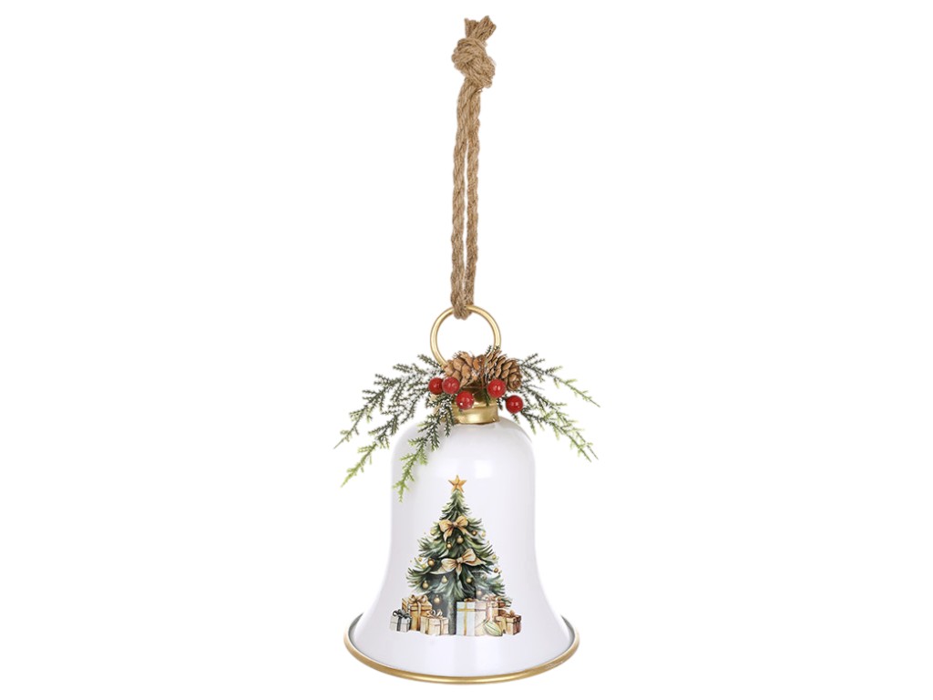 Подвеска металлическая Christmas bell с декором из хвои, 15,5×22,5см, цвет белый