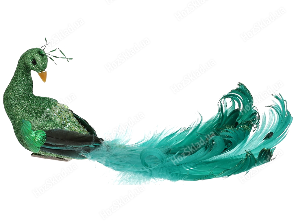 Декоративная птица на клипсе Павлин, 30см, цвет – зеленый