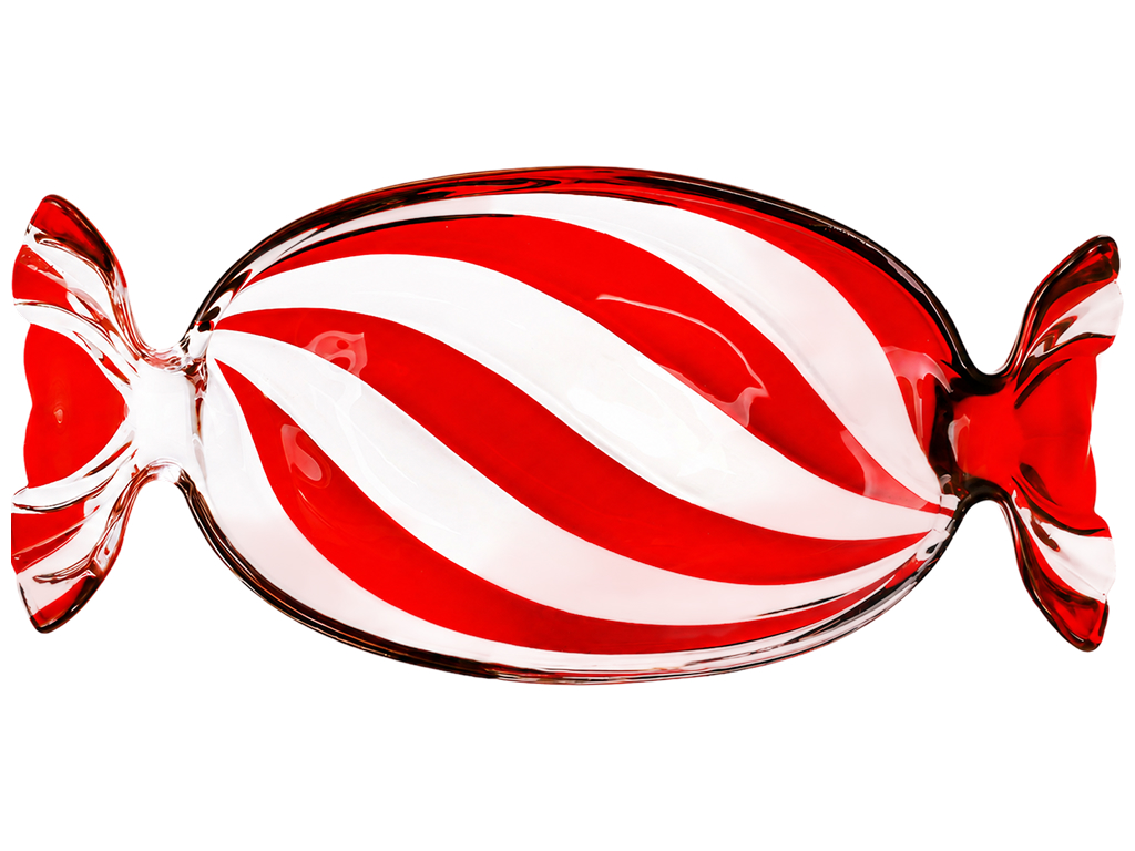 Блюдо стеклянное Candy, в форме конфеты, прозрачное с красным декором, 35×15×4,5 см