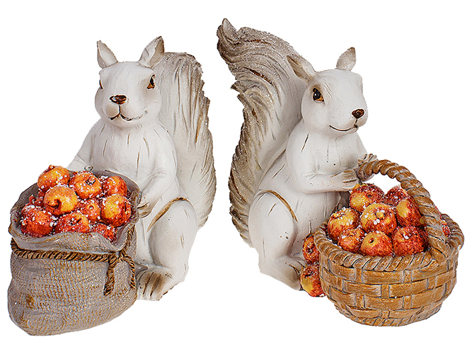 Декоративна фігурка Білка з яблучками, 2 дизайни, 16см, 2 дизайни, колір - сірий (ціна за 1шт)