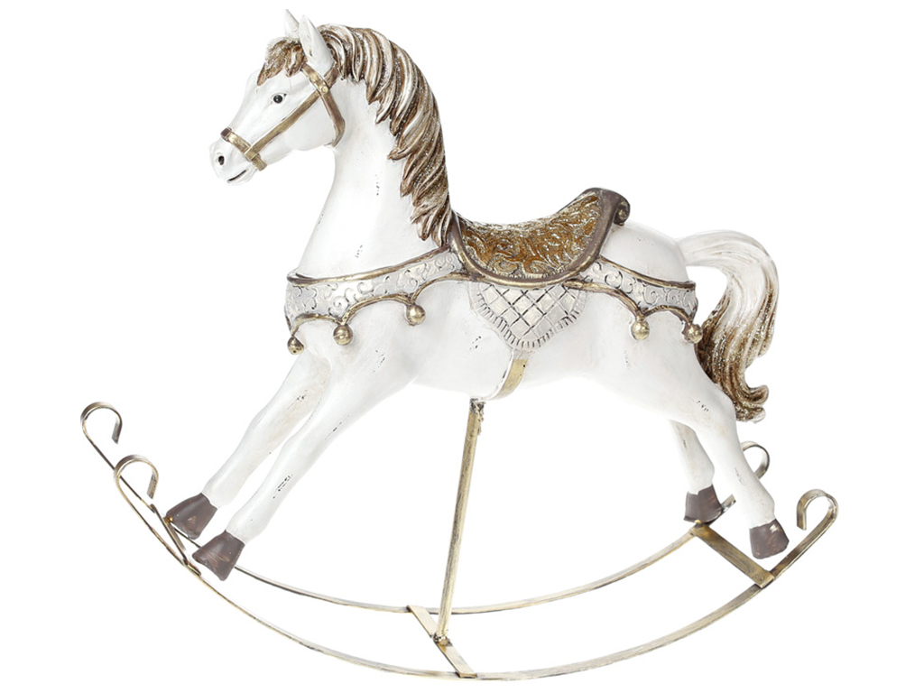 Декоративная статуэтка Лошадка-качалка, 34,5см, цвет - белый с золотом