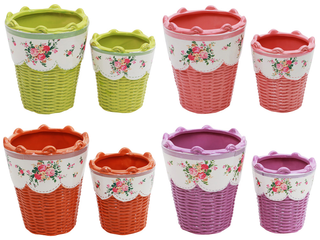 Набор цветочных кашпо Плетеная корзина, 12,7см и 16,5см, 4 дизайна (цена за набор 2шт)