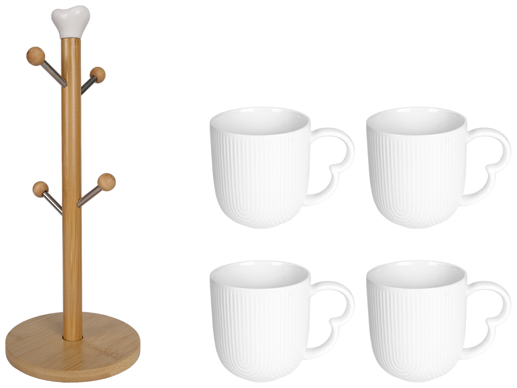 Набор кружек 340мл на бамбуковой подставке Naturel, 31см 289-404