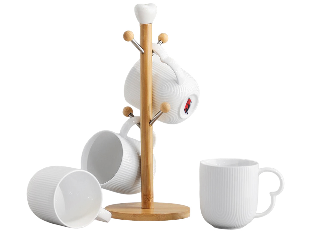 Набор кружек 340мл на бамбуковой подставке Naturel, 31см 289-404