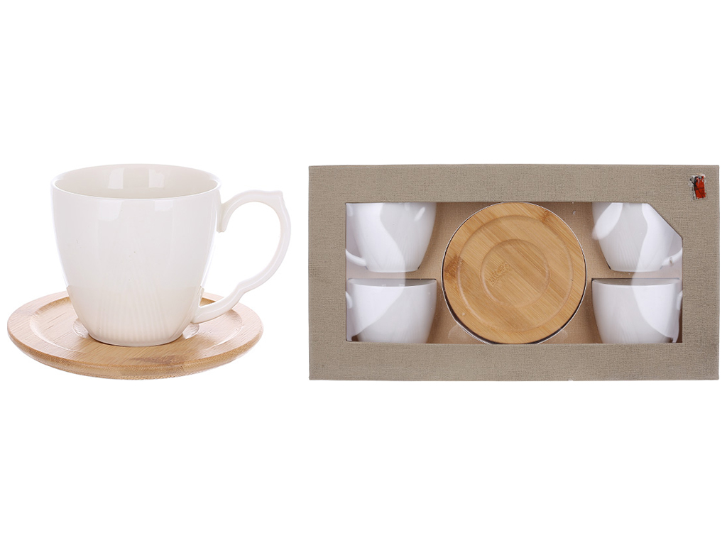 Набор фарфоровых чашек с бамбуковыми блюдцами (4шт) Grace 200мл 289-420
