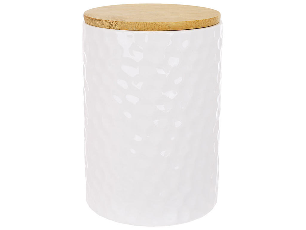 Банка керамическая Соты с бамбуковой крышкой с рельефом, 700мл, цвет - глянцевый белый