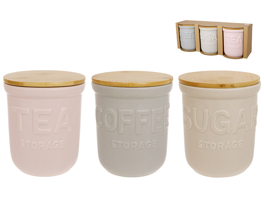 Набор банок Sugar, Tea, Coffee, цвет: матовый, серый, розовый, 800мл (цена за набор 3шт)
