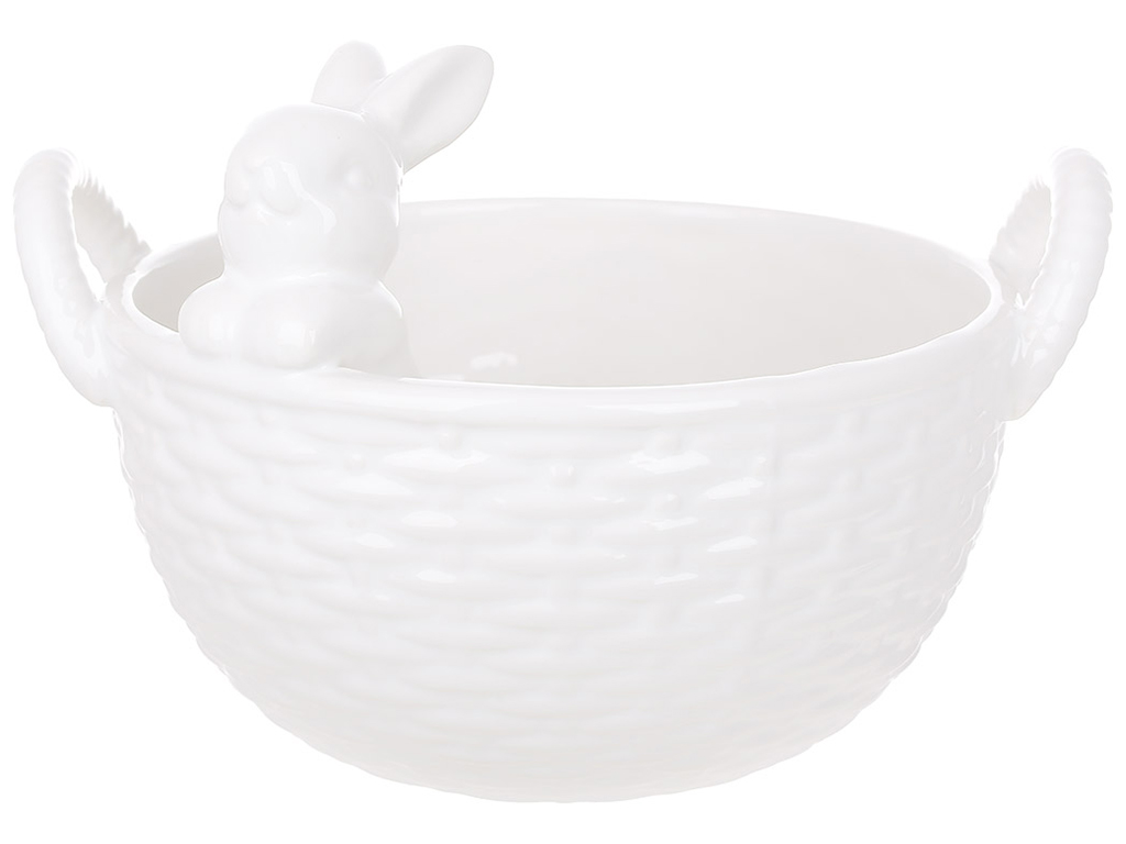 Пиала керамическая с ручками Кролик 1л, 19,6х16,6х13см, цвет- глянцевый белый