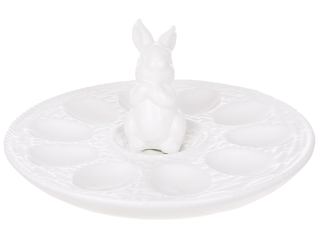 Декоративная тарелка для яиц с Кроликом, 24см, цвет - глянцевый белый