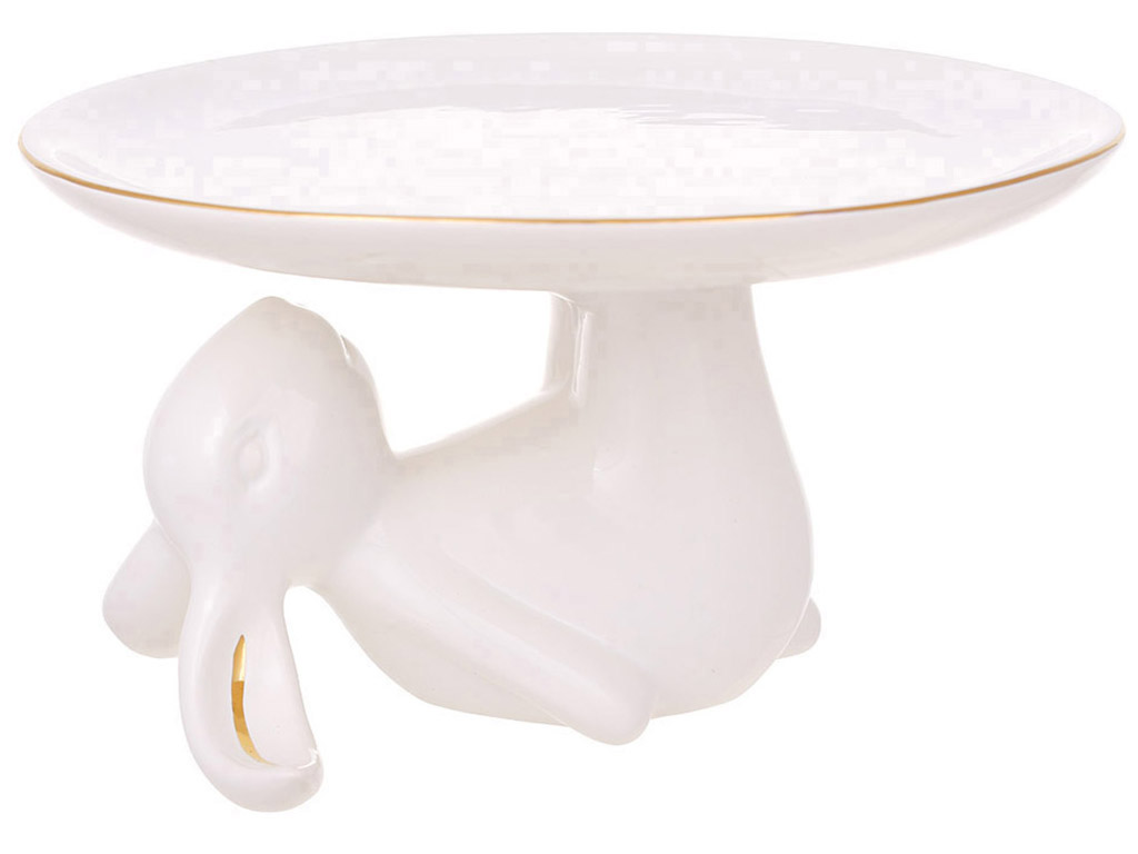 Керамічне блюдо на підставці Кролик Акробат із золотом, 20,5×20,5×11см