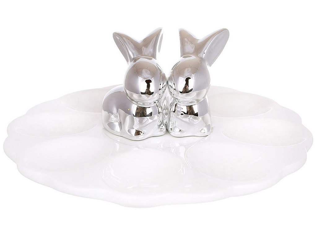 Керамічна тарілка для яєць з кроликом, 20,2×20,2×8,5см