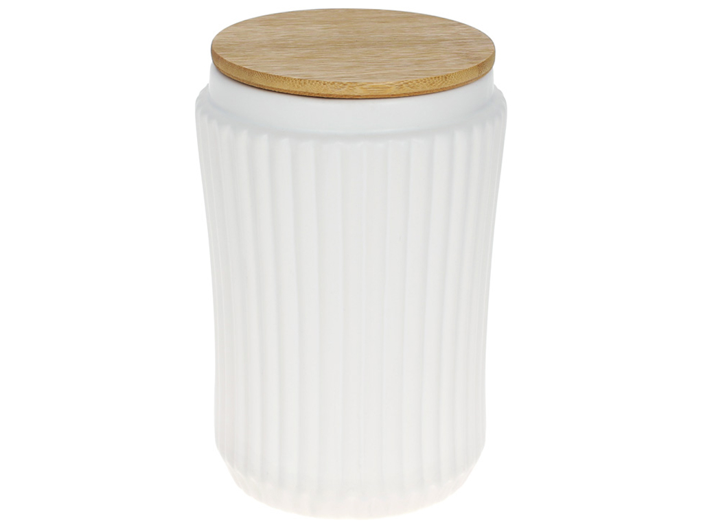 Банка з бамбуковою кришкою та рельєфом Смуга, 880мл, колір - матовий білий