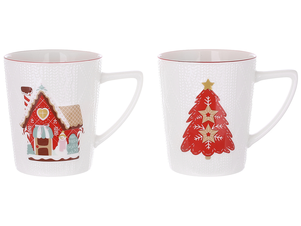 Кружка Імбирний пряник з червоним обідком і опуклим дизайном, 400мл, 2 дизайни (ціна за 1шт)