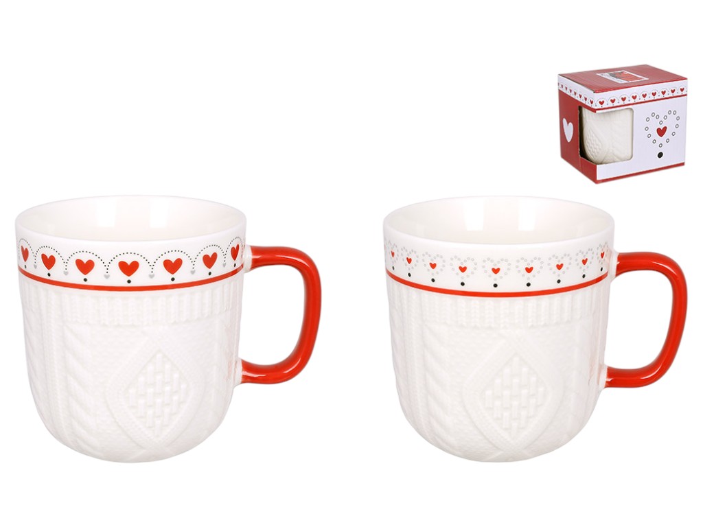 Чашка фарфоровая Happy Holidays, вязаный орнамент, 345мл, цвет белый, 2 дизайна (цена за 1шт)