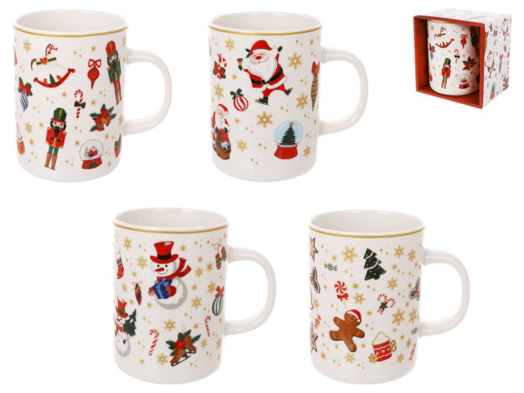 Чашка фарфоровая Christmas, 400мл, 4 дизайна (цена за 1шт)