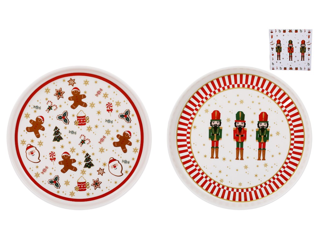 Тарелка сервировочная с бортиком Christmas, фарфор, 19,5×2,5см, 2 дизайна (цена за 1шт)