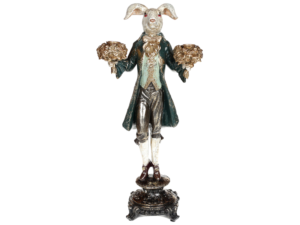 Декоративная статуэтка-подсвечник Белый кролик, 40,5см, цвет – зеленый