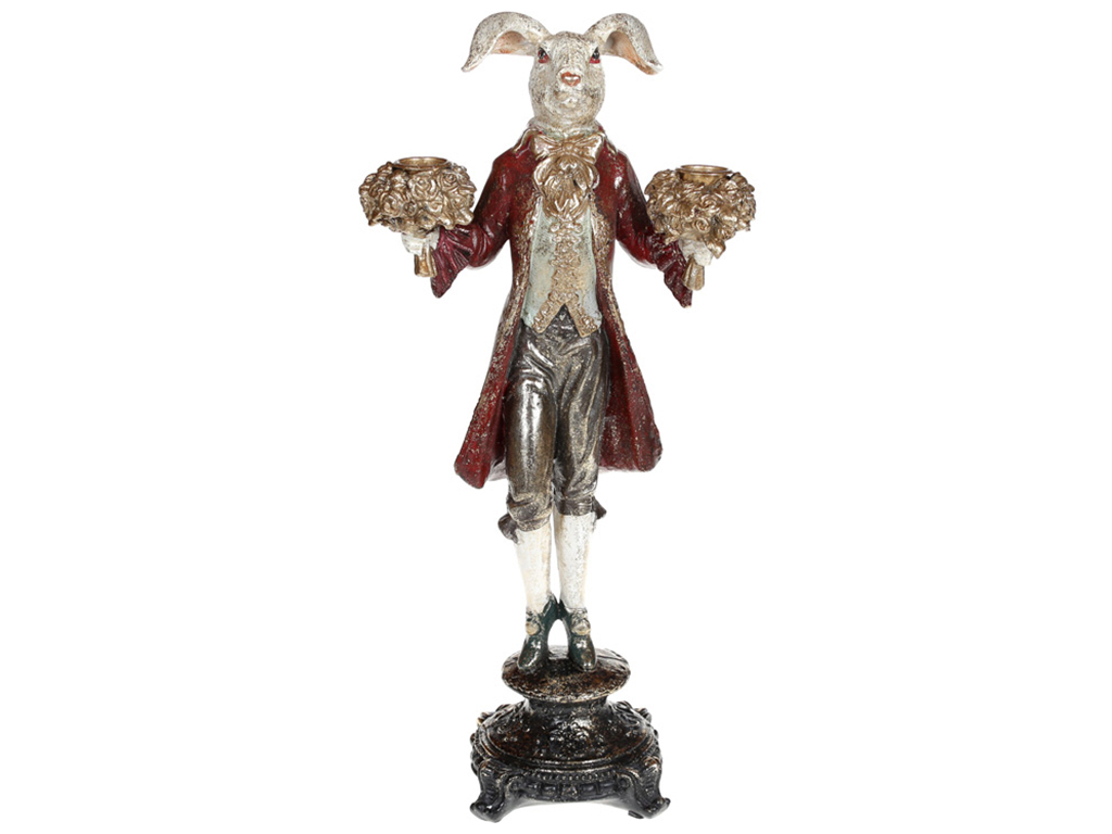 Декоративная статуэтка подсвечник Белый кролик, 40,5см, цвет – красный