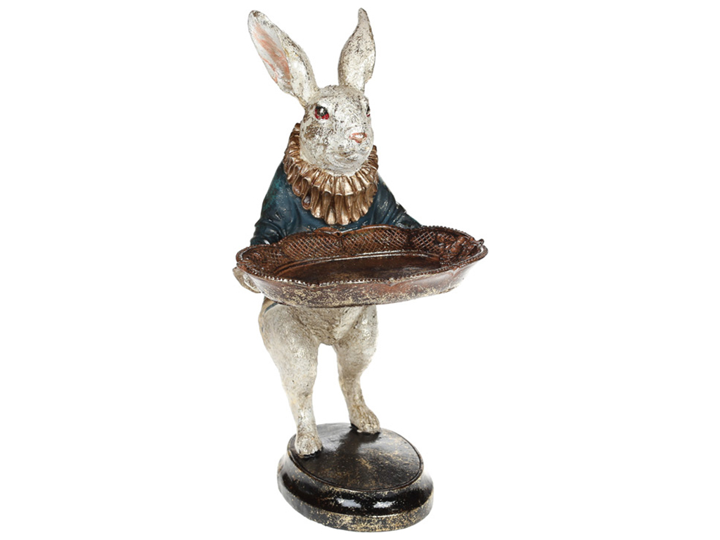Декоративная фигура Белый кролик с подносом, 28см, цвет - синий