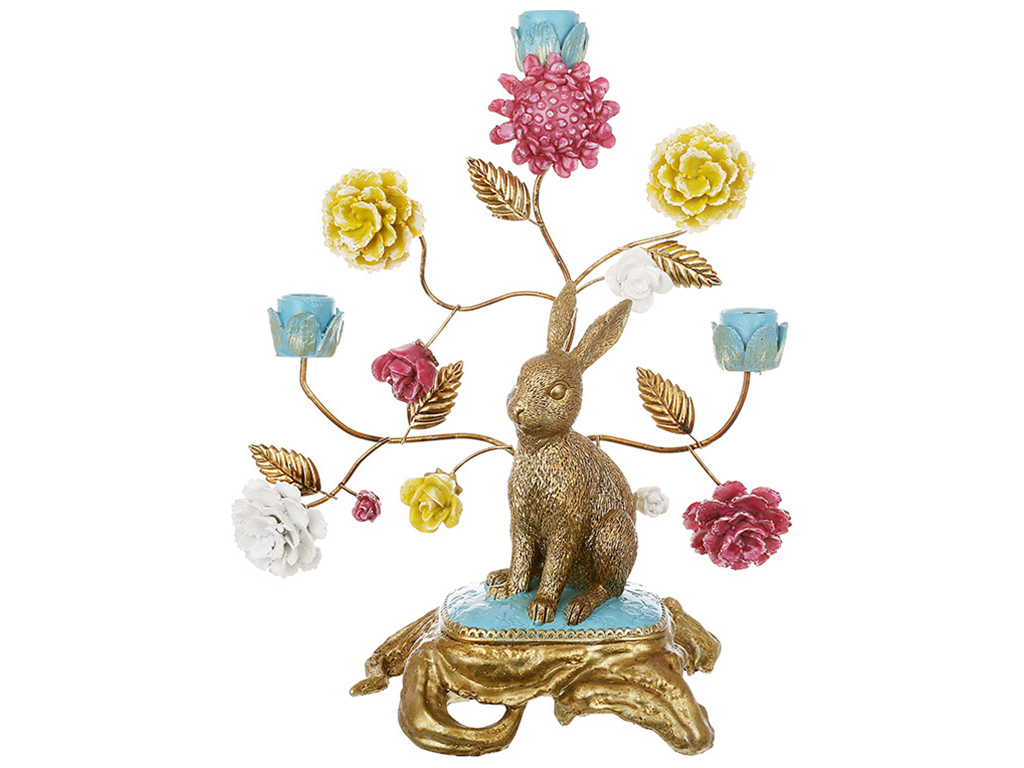 Декоративный подсвечник Заяц с цветами, 29,5х15,5х36,5см