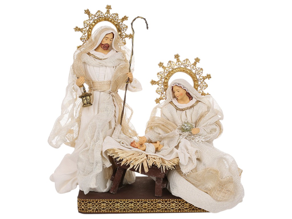 Вертеп Рождественский, 3 фигуры на подставке, 35×20×38см, цвет бело-золотой