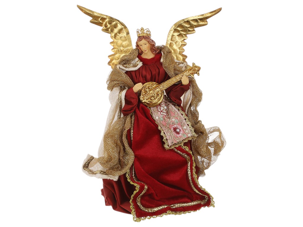 Фигура рождественская Ангел, комбинированные материалы, 22×16×30см, цвет красный с золотом