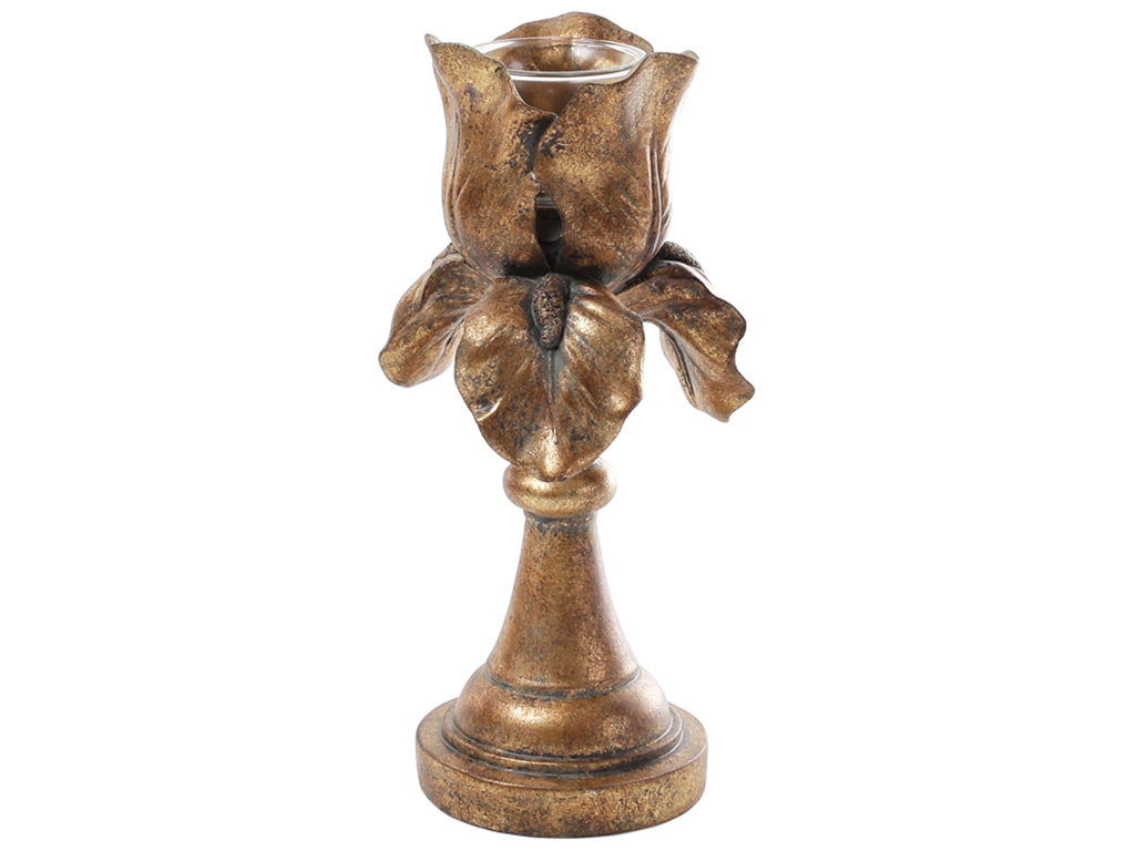Подсвечник Ирис со стеклянной колбой, 25,5см, цвет – бронза