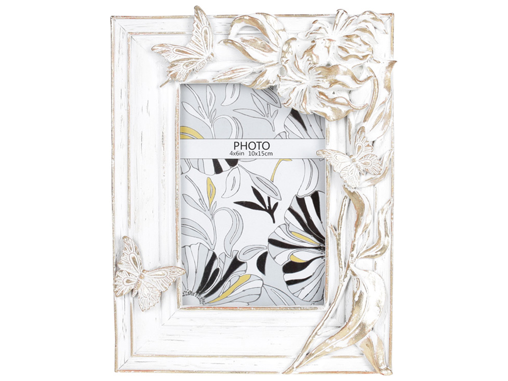 Фоторамкаграфії прямокутна, 22,3см, розмір фото - 10х15см, колір - білий із золотом