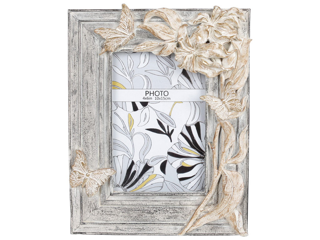 Фоторамка прямоугольная, 22,3см, размер фото - 10х15см, цвет - состаренный белый с золотом