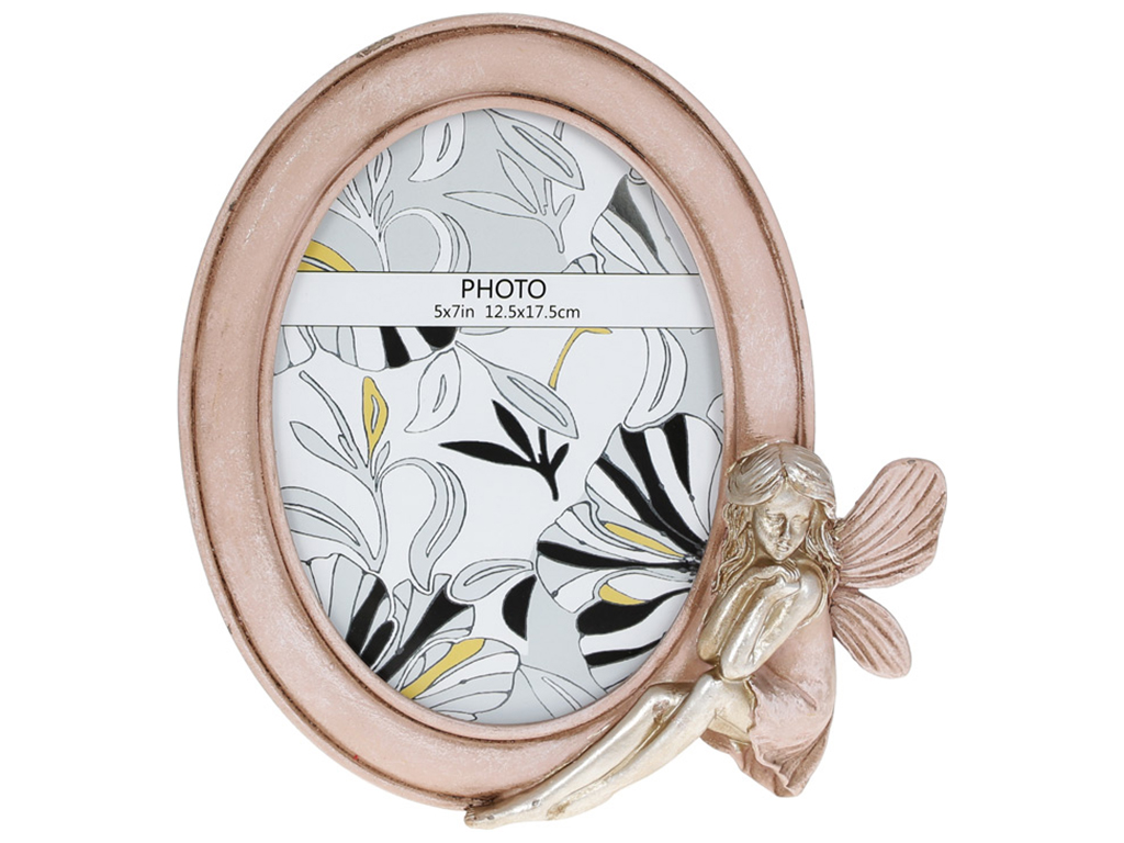 Фоторамкаграфії овальна Фея, 21,5см, розмір фото - 12,5х17,5см, колір - рожевий із золотом