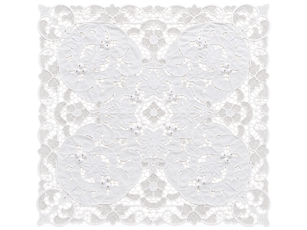 Серветка сервірувальна мереживна Lace Medallion, молочно-біла, 58×58 см