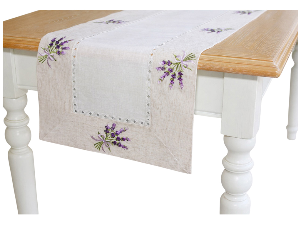 Дорожка на стол льняная с вышивкой Lavender Linen, 40х150см