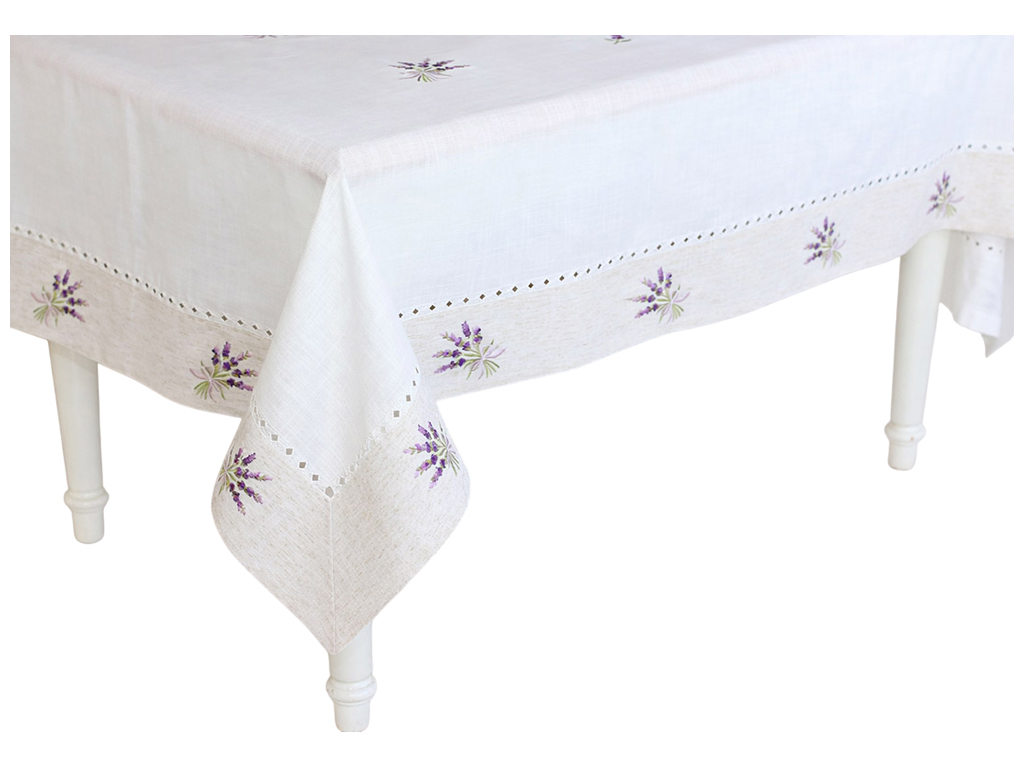 Скатерть льняная с вышивкой Lavender Linen, 150×220см