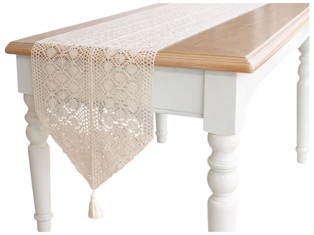 Ранер бавовняний в'язане мереживо Boho Crochet беж, 30×180см
