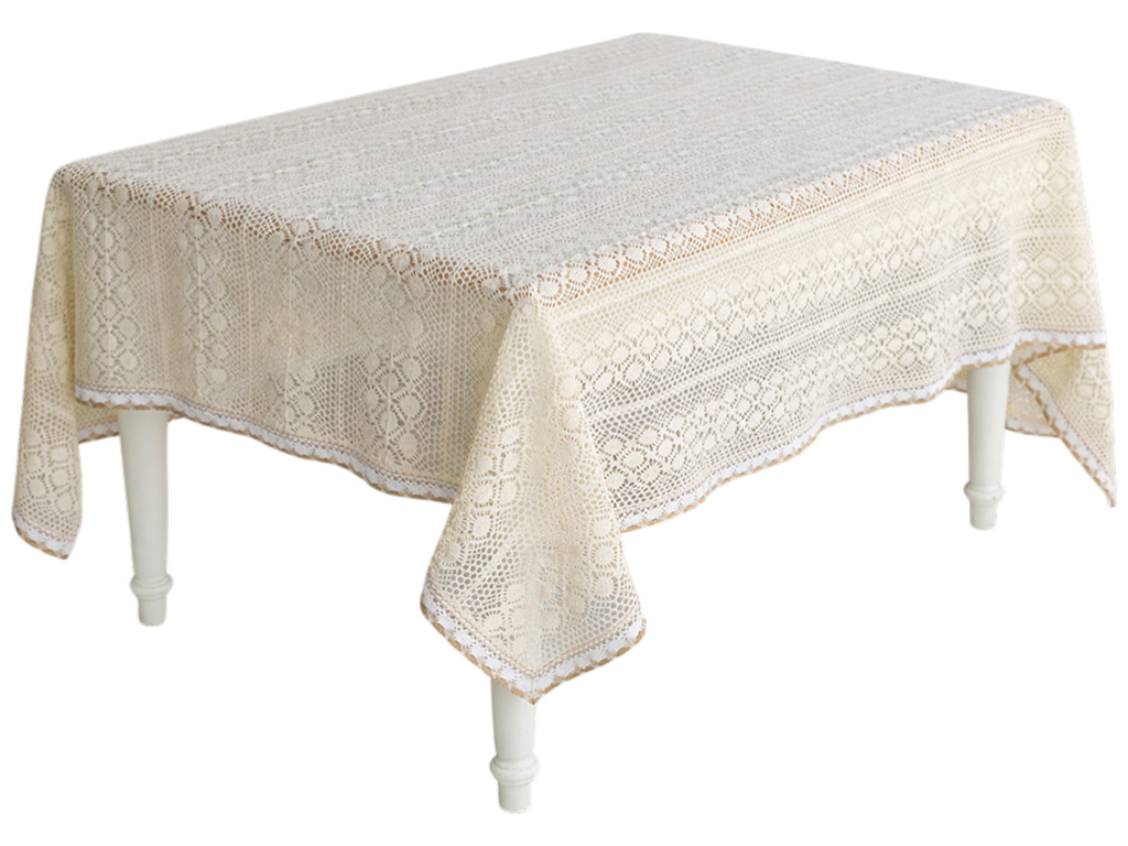 Скатертина бавовняна в'язане мереживо Boho Crochet натуральний беж, 115×220см
