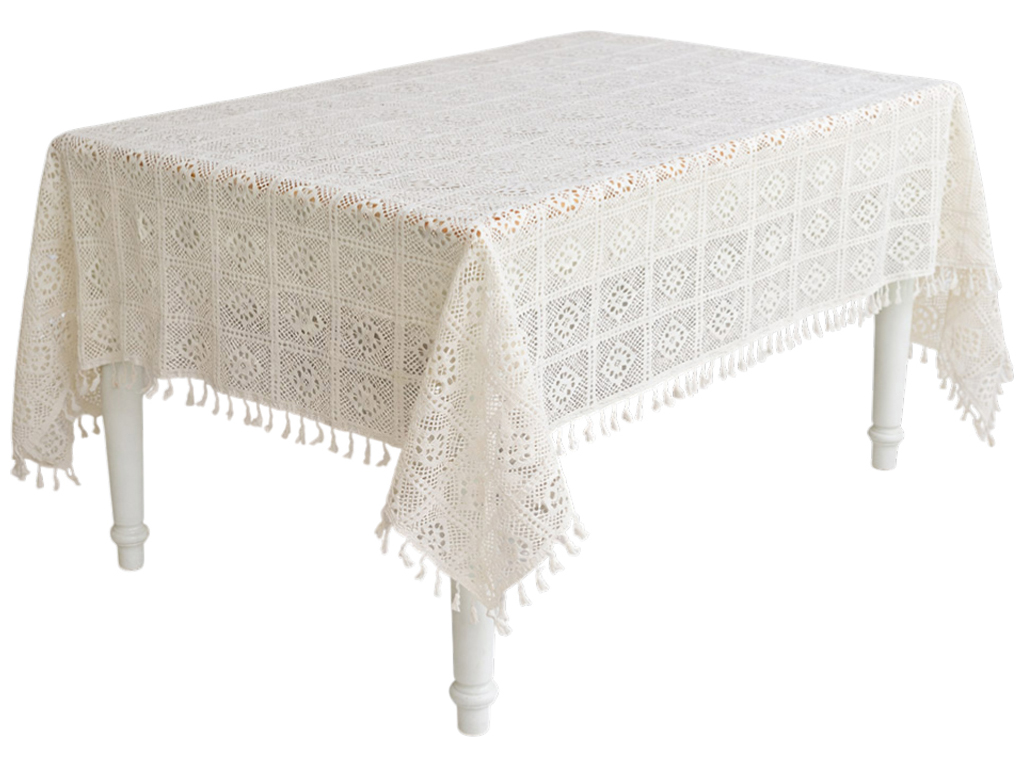 Скатерть хлопковая вязаное кружево с кисточками Boho Crochet, 110×126см