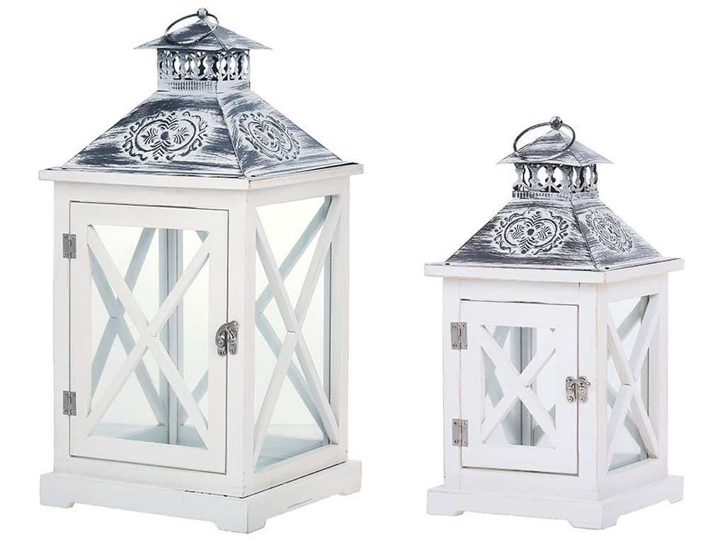 Набор подсвечников Фонарь 2шт, 48см, 35см, цвет - белый с патиной