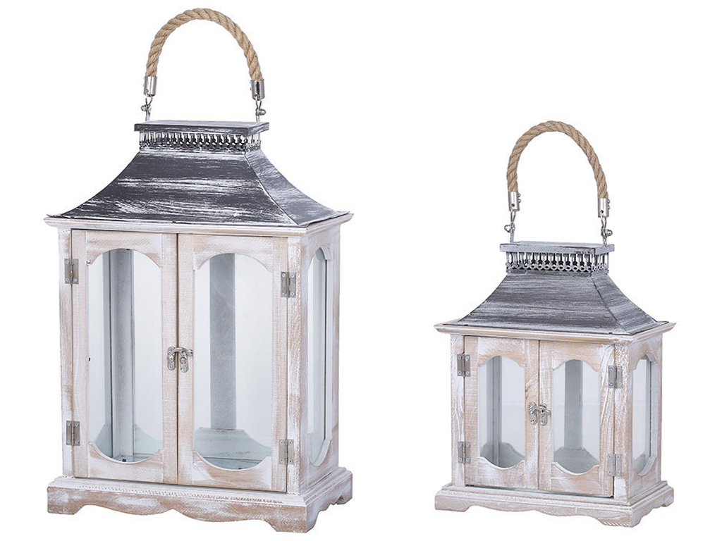 Набор подсвечников Фонарь 2шт, 44см, 30см, цвет - белый с патиной