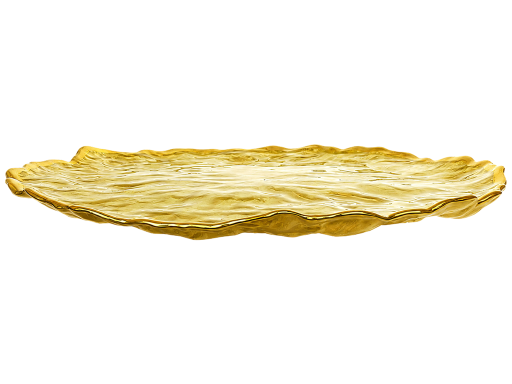 Блюдо скляне Gold, фактурне, хвилястий край, золотисте, 33×3 см