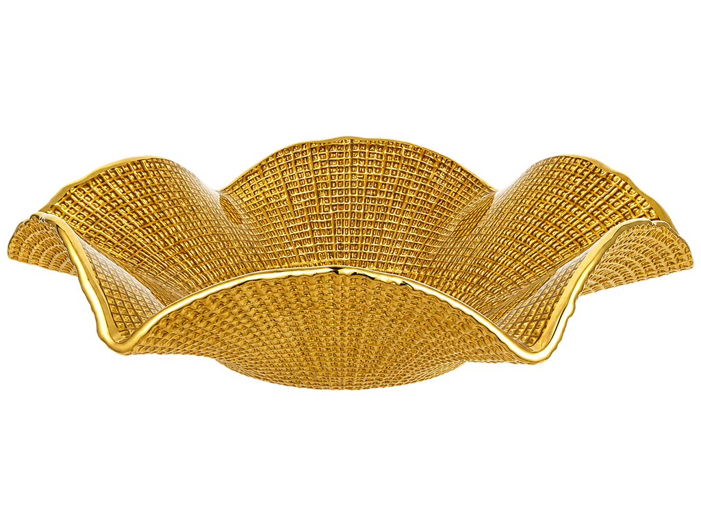 Фруктовниця скляна Gold, фактурна, хвилястий край, золотиста, 27,5×7 см Фруктовниця скляна Gold, фактурна, хвилястий край, золотиста, 27,5×7 см