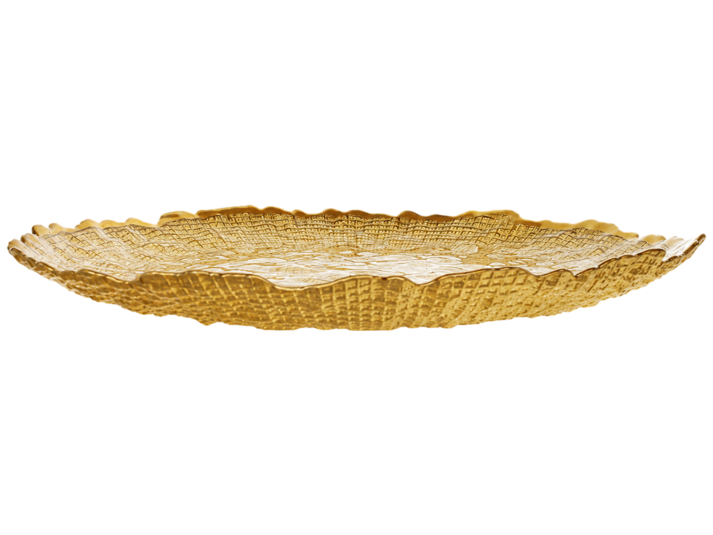 Блюдо скляне Gold, фактурне, хвилястий край, золотисте, 33×3 см