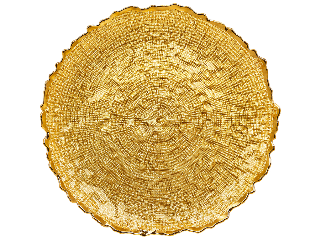 Блюдо скляне Gold, фактурне, хвилястий край, золотисте, 33×3 см