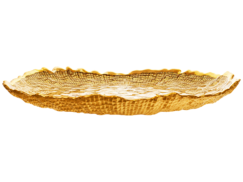 Блюдо скляне Gold, фактурне, хвилястий край, золотисте, 27×3 см