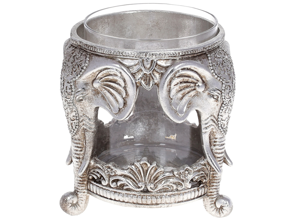 Подсвечник Слоны со стеклянной колбой, 15см, цвет – серебро