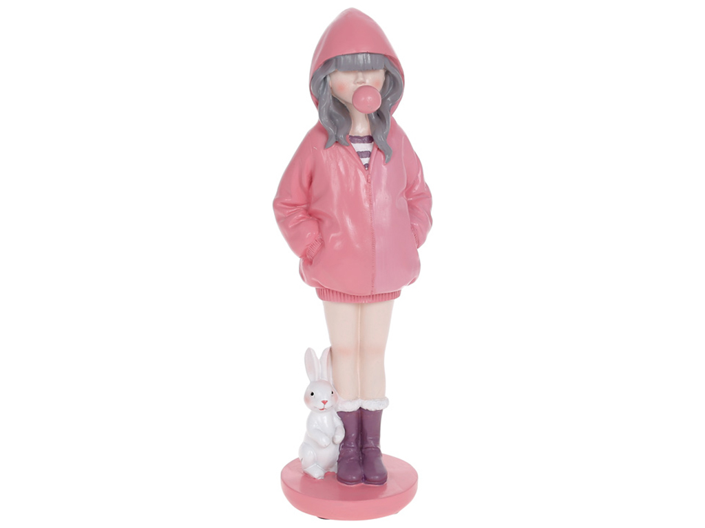 Декоративная статуэтка Девочка с кроликом, 26см, цвет - розовый