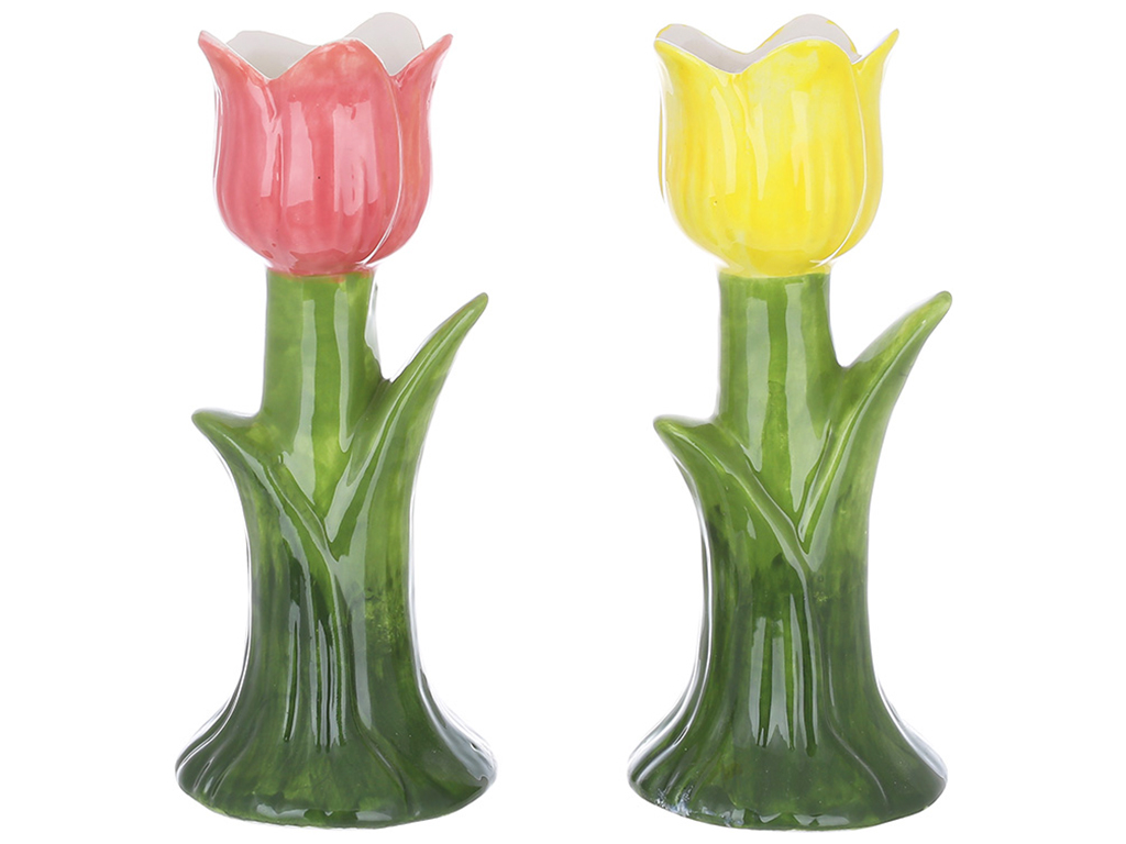 Подсвечник керамический Тюльпан, D7x17см, ассорти