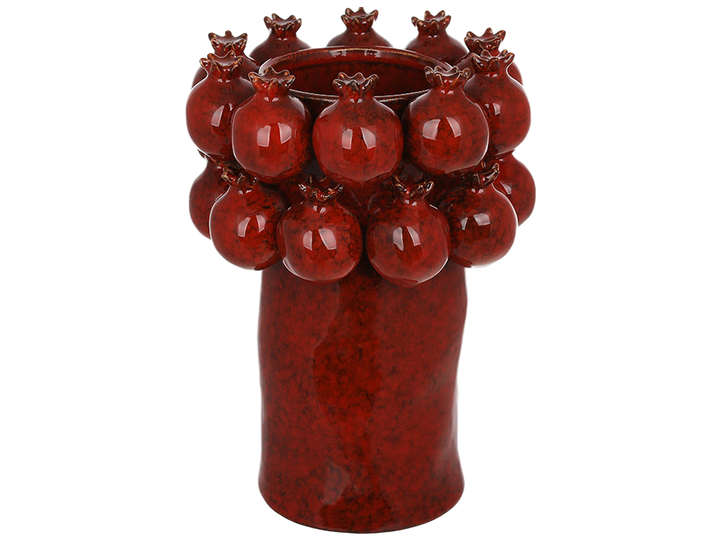Ваза фарфоровая Pomegranate, с объемным декором гранат, бордовая, 18 × 18 × 24 см