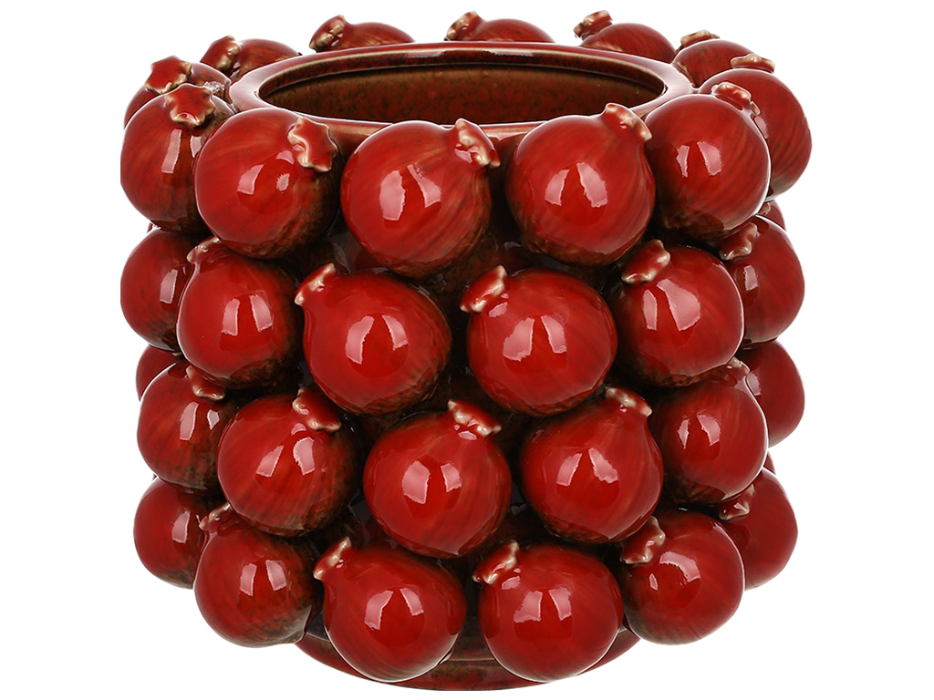 Ваза порцелянова Pomegranate з об’ємним декором у вигляді гранатів, бордового кольору, 19 × 19 × 16