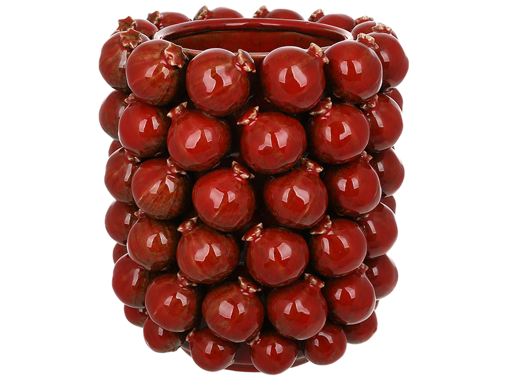 Ваза фарфоровая Pomegranate, с объемным декором гранат, бордовая, 24 × 24 × 27 см